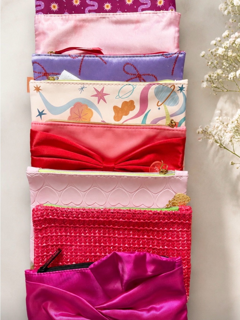 Lot of 8 New Pink & Red Cosmetic Pouch Set
